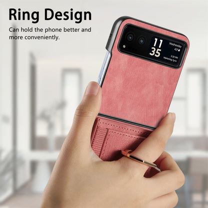 For Motorola Razr 40 Ultra Retro Skin-feel Ring Multi-card Wallet Phone Case(Pink) by buy2fix