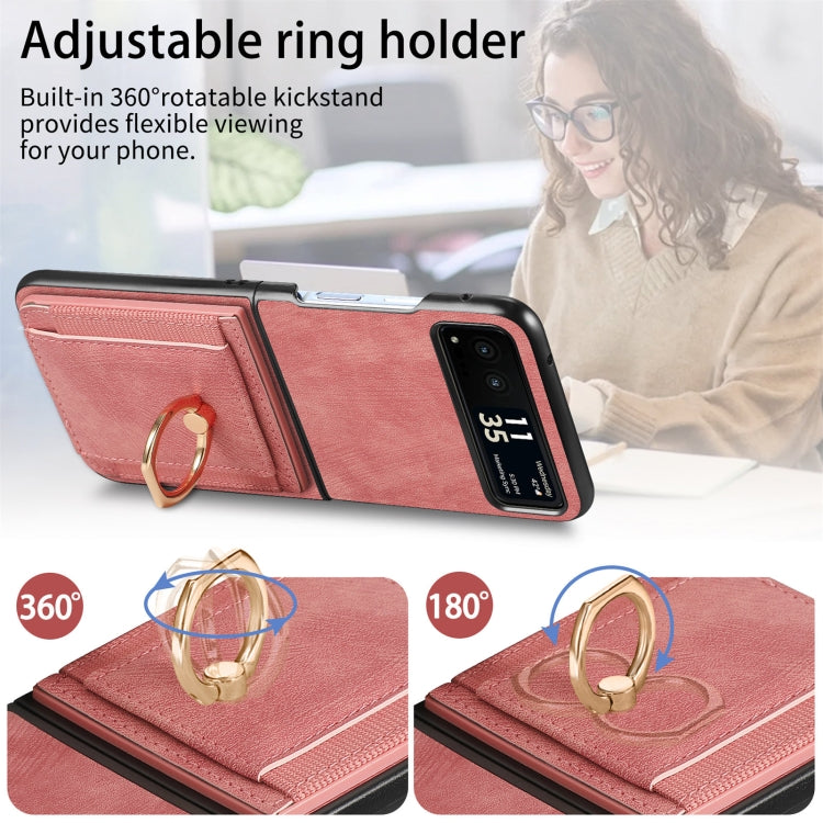 For Motorola Razr 40 Ultra Retro Skin-feel Ring Multi-card Wallet Phone Case(Pink) by buy2fix