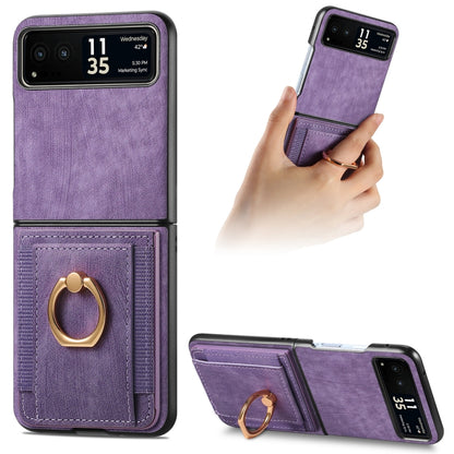 For Motorola Razr 40 Ultra Retro Skin-feel Ring Multi-card Wallet Phone Case(Purple) by buy2fix