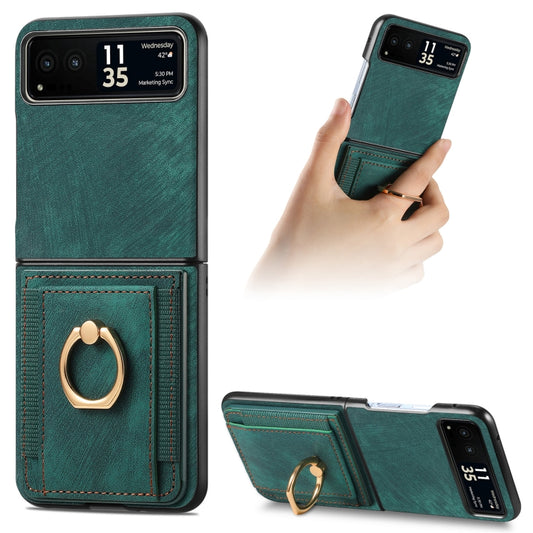 For Motorola Razr 40 Ultra Retro Skin-feel Ring Multi-card Wallet Phone Case(Green) by buy2fix