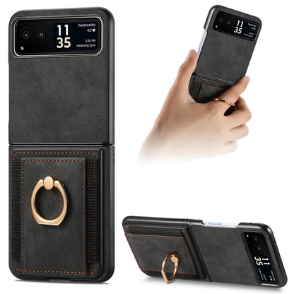 For Motorola Razr 40 Ultra Retro Skin-feel Ring Multi-card Wallet Phone Case(Black) by buy2fix