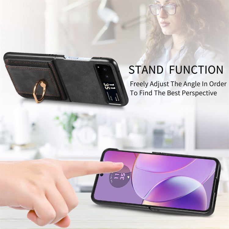 For Motorola Razr 40 Ultra Retro Skin-feel Ring Multi-card Wallet Phone Case(Black) by buy2fix