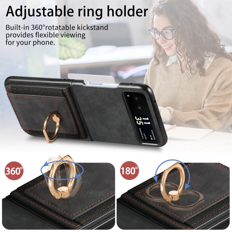 For Motorola Razr 40 Ultra Retro Skin-feel Ring Multi-card Wallet Phone Case(Black) by buy2fix