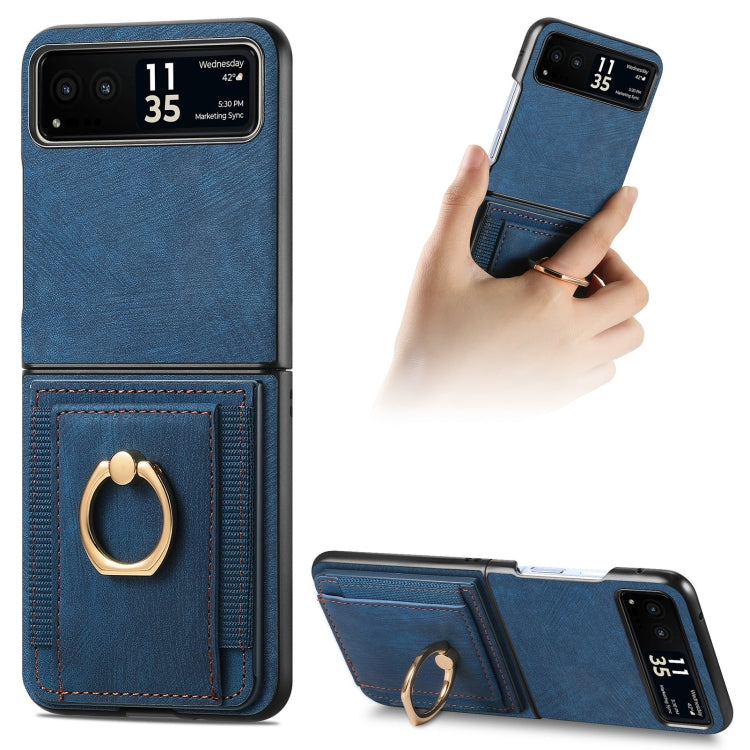 For Motorola Razr 40 Ultra Retro Skin-feel Ring Multi-card Wallet Phone Case(Blue) by buy2fix
