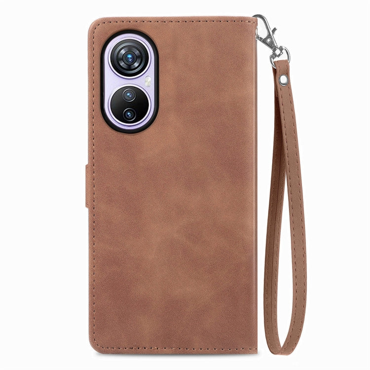 For Blackview A200 Pro Embossed Flower Zipper Leather Phone Case(Brown) - More Brand by buy2fix | Online Shopping UK | buy2fix