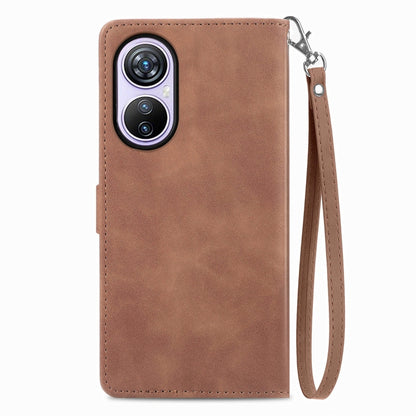 For Blackview A200 Pro Embossed Flower Zipper Leather Phone Case(Brown) - More Brand by buy2fix | Online Shopping UK | buy2fix