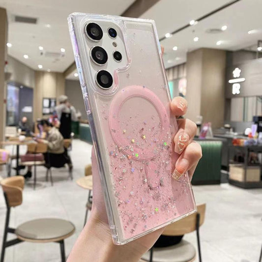 For Samsung Galaxy S24 Ultra 5G MagSafe Glitter Hybrid Clear TPU Phone Case(Pink) by buy2fix