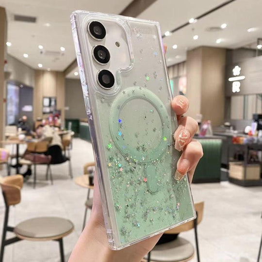 For Samsung Galaxy S24+ 5G MagSafe Glitter Hybrid Clear TPU Phone Case(Green)