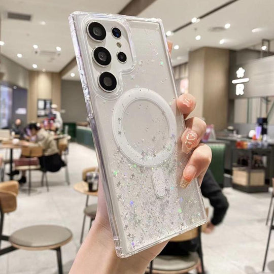 For Samsung Galaxy S23 Ultra 5G MagSafe Glitter Hybrid Clear TPU Phone Case(White)