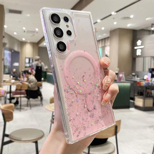 For Samsung Galaxy S23 Ultra 5G MagSafe Glitter Hybrid Clear TPU Phone Case(Pink)