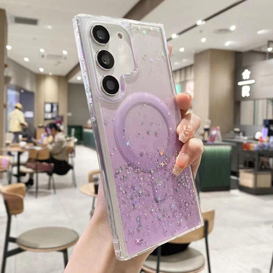 For Samsung Galaxy S23 5G MagSafe Glitter Hybrid Clear TPU Phone Case(Purple)