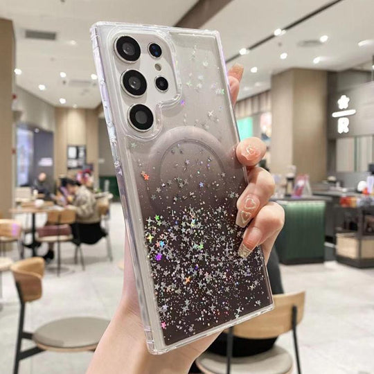 For Samsung Galaxy S22 Ultra 5G MagSafe Glitter Hybrid Clear TPU Phone Case(Black)