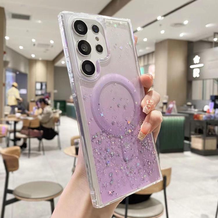 For Samsung Galaxy S22 Ultra 5G MagSafe Glitter Hybrid Clear TPU Phone Case(Purple) by buy2fix