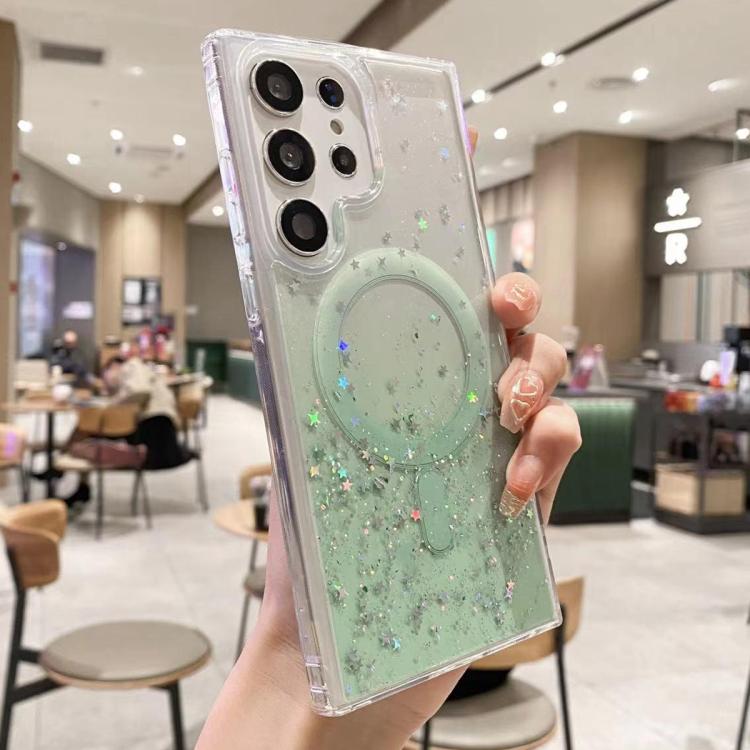 For Samsung Galaxy S22 Ultra 5G MagSafe Glitter Hybrid Clear TPU Phone Case(Green) by buy2fix