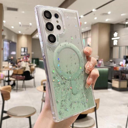 For Samsung Galaxy S22 Ultra 5G MagSafe Glitter Hybrid Clear TPU Phone Case(Green) by buy2fix