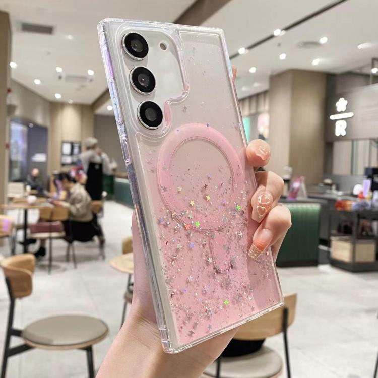 For Samsung Galaxy S22+ 5G MagSafe Glitter Hybrid Clear TPU Phone Case(Pink) by buy2fix