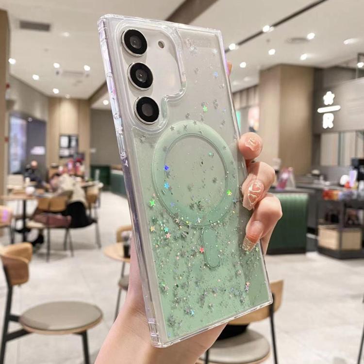For Samsung Galaxy S22+ 5G MagSafe Glitter Hybrid Clear TPU Phone Case(Green) by buy2fix