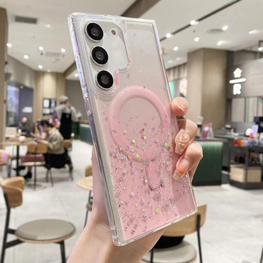 For Samsung Galaxy S22 5G MagSafe Glitter Hybrid Clear TPU Phone Case(Pink)