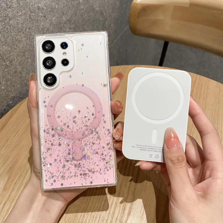 For Samsung Galaxy S22+ 5G MagSafe Glitter Hybrid Clear TPU Phone Case(Pink) by buy2fix
