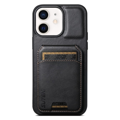 For iPhone 12 / 12 Pro Suteni H02 Leather Wallet Stand Back Phone Case(Black) - iPhone 15 Pro Max Cases by Suteni | Online Shopping UK | buy2fix