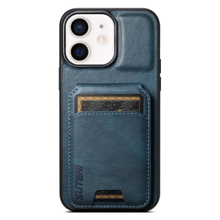 For iPhone 12 / 12 Pro Suteni H02 Leather Wallet Stand Back Phone Case(Blue) - iPhone 15 Pro Max Cases by Suteni | Online Shopping UK | buy2fix