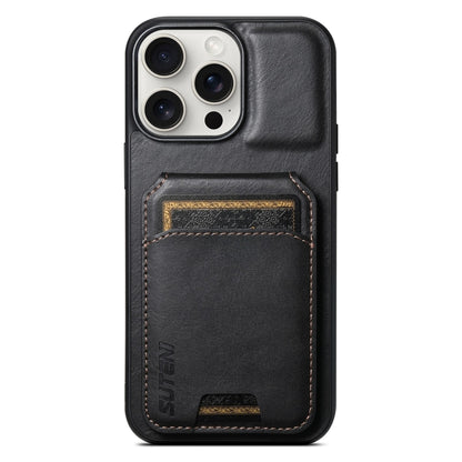For iPhone 15 Pro Suteni H02 Leather Wallet Stand Back Phone Case(Black) - iPhone 15 Pro Cases by Suteni | Online Shopping UK | buy2fix