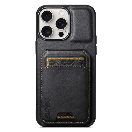 For iPhone 15 Pro Suteni H02 Leather Wallet Stand Back Phone Case(Black) - iPhone 15 Pro Cases by Suteni | Online Shopping UK | buy2fix
