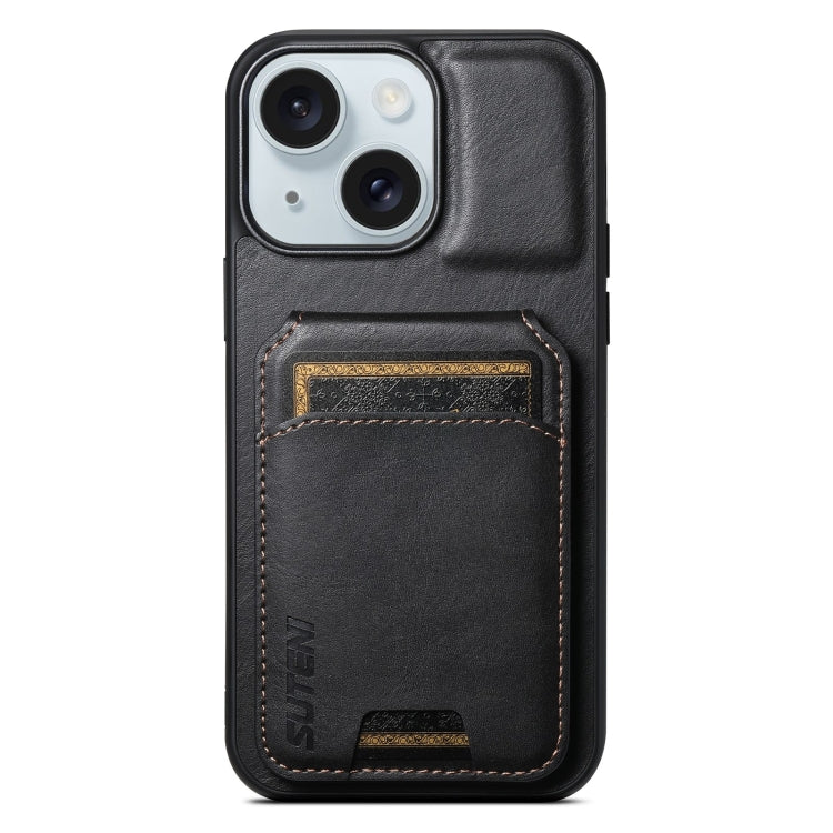 For iPhone 15 Suteni H02 Leather Wallet Stand Back Phone Case(Black) - iPhone 15 Cases by Suteni | Online Shopping UK | buy2fix