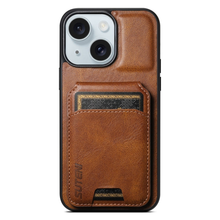 For iPhone 15 Suteni H02 Leather Wallet Stand Back Phone Case(Brown) - iPhone 15 Cases by Suteni | Online Shopping UK | buy2fix