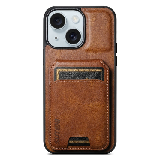 For iPhone 15 Suteni H02 Leather Wallet Stand Back Phone Case(Brown) - iPhone 15 Cases by Suteni | Online Shopping UK | buy2fix