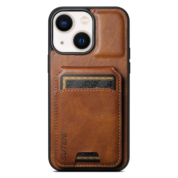 For iPhone 14 Plus Suteni H02 Leather Wallet Stand Back Phone Case(Brown) - iPhone 14 Plus Cases by Suteni | Online Shopping UK | buy2fix