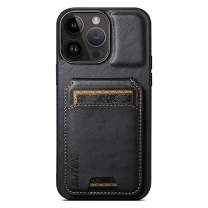 For iPhone 14 Pro Max Suteni H02 Leather Wallet Stand Back Phone Case(Black) - iPhone 14 Pro Max Cases by Suteni | Online Shopping UK | buy2fix