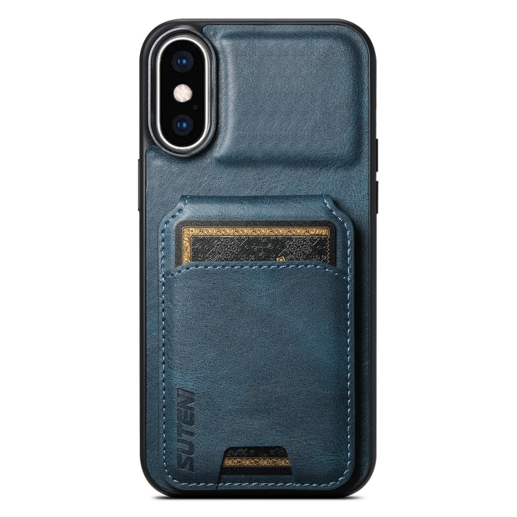 For iPhone XS Max Suteni H02 Leather Wallet Stand Back Phone Case(Blue) - More iPhone Cases by Suteni | Online Shopping UK | buy2fix