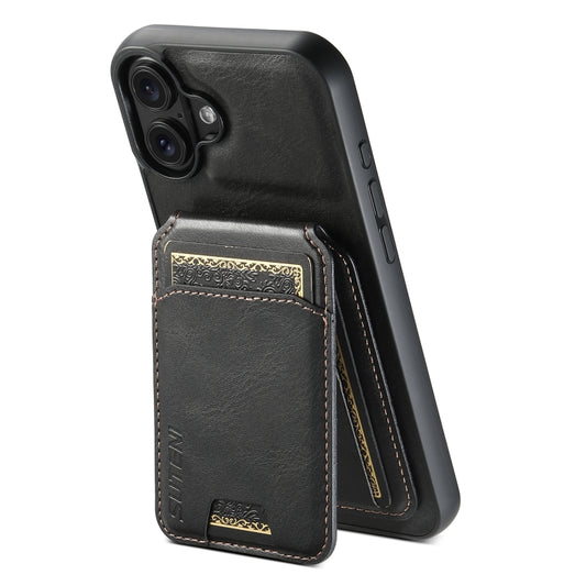 For iPhone 16 Suteni H02 Leather Wallet Stand Back Phone Case(Black) by Suteni