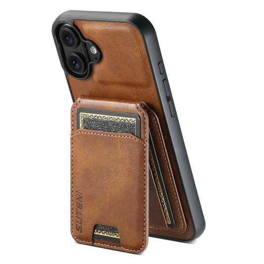 For iPhone 16 Suteni H02 Leather Wallet Stand Back Phone Case(Brown) by Suteni