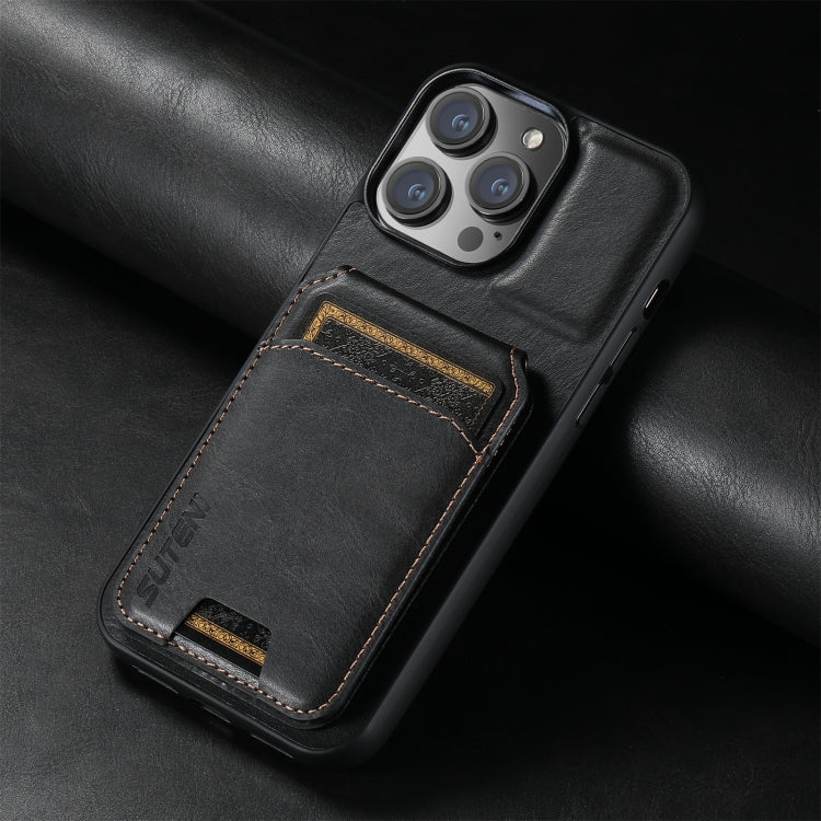 For iPhone 16 Pro Suteni H02 Leather Wallet Stand Back Phone Case(Black) by Suteni