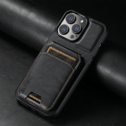 For iPhone 16 Pro Suteni H02 Leather Wallet Stand Back Phone Case(Black) by Suteni