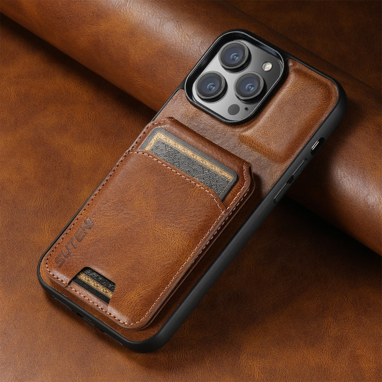 For iPhone 16 Pro Suteni H02 Leather Wallet Stand Back Phone Case(Brown) by Suteni