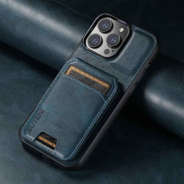 For iPhone 16 Pro Suteni H02 Leather Wallet Stand Back Phone Case(Blue) by Suteni