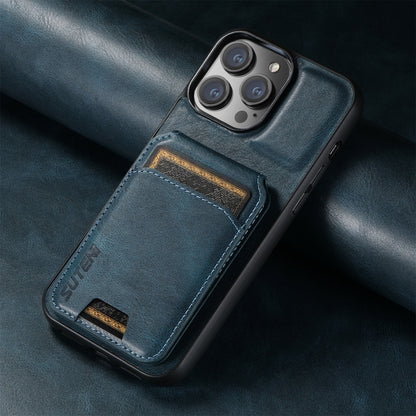For iPhone 16 Pro Suteni H02 Leather Wallet Stand Back Phone Case(Blue) by Suteni
