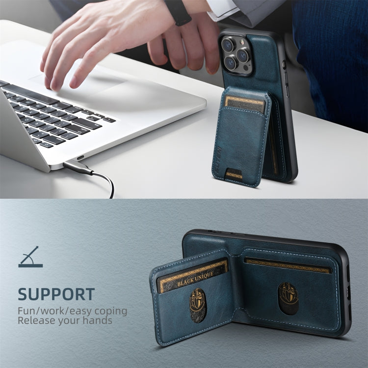 For iPhone 16 Pro Suteni H02 Leather Wallet Stand Back Phone Case(Blue) by Suteni