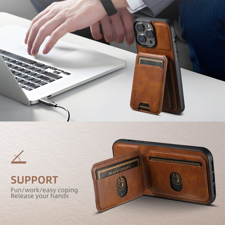 For iPhone 16 Plus Suteni H02 Leather Wallet Stand Back Phone Case(Brown) by Suteni