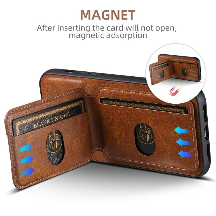 For iPhone 16e Suteni H02 Leather Wallet Stand Back Phone Case(Brown) - iPhone 16e Cases by Suteni | Online Shopping UK | buy2fix