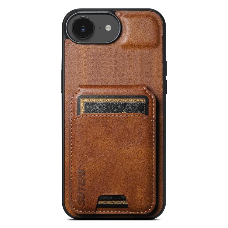 For iPhone 16e Suteni H02 Leather Wallet Stand Back Phone Case(Brown) - iPhone 16e Cases by Suteni | Online Shopping UK | buy2fix