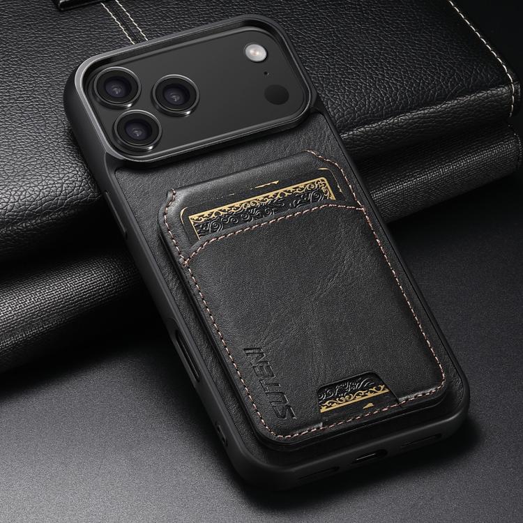 For iPhone 17 Pro Max Suteni H02 Leather Wallet Stand Back Phone Case(Black) - iPhone 17 Pro Max Cases by Suteni | Online Shopping UK | buy2fix