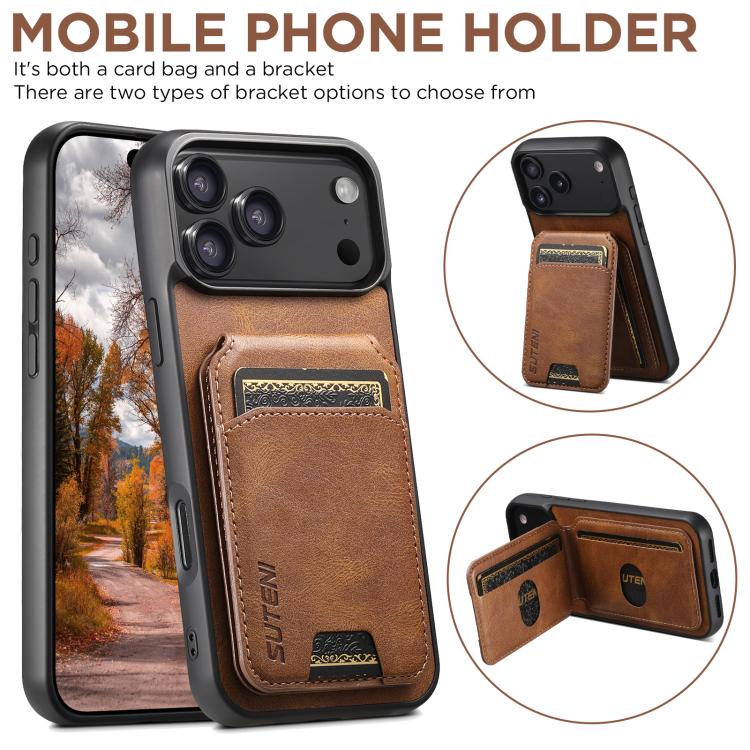 For iPhone 17 Pro Max Suteni H02 Leather Wallet Stand Back Phone Case(Brown) - iPhone 17 Pro Max Cases by Suteni | Online Shopping UK | buy2fix