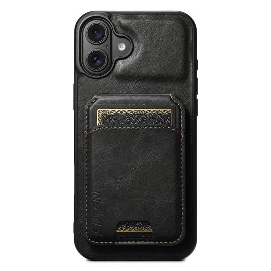 For iPhone 17 Suteni H02 Leather Wallet Stand Back Phone Case(Black)