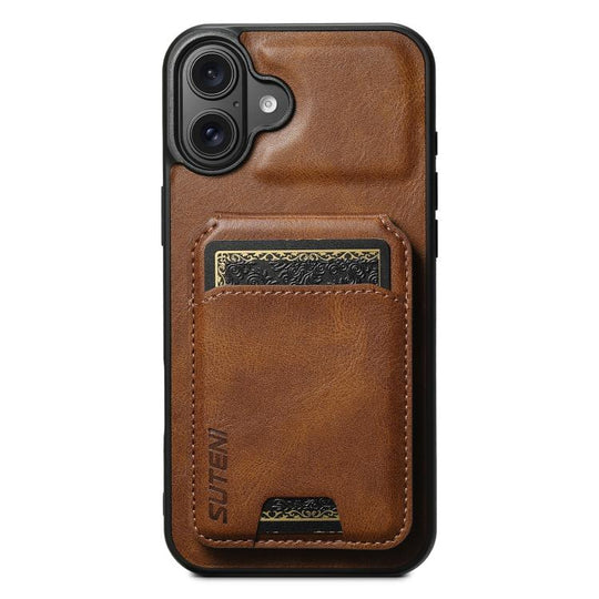 For iPhone 17 Suteni H02 Leather Wallet Stand Back Phone Case(Brown)