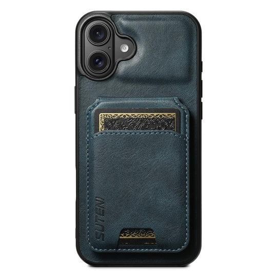 For iPhone 17 Suteni H02 Leather Wallet Stand Back Phone Case(Blue)