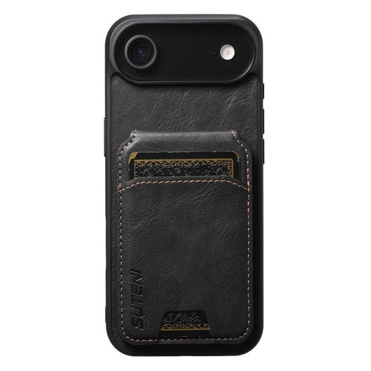 For iPhone Air Suteni H02 Leather Wallet Stand Back Phone Case(Black)